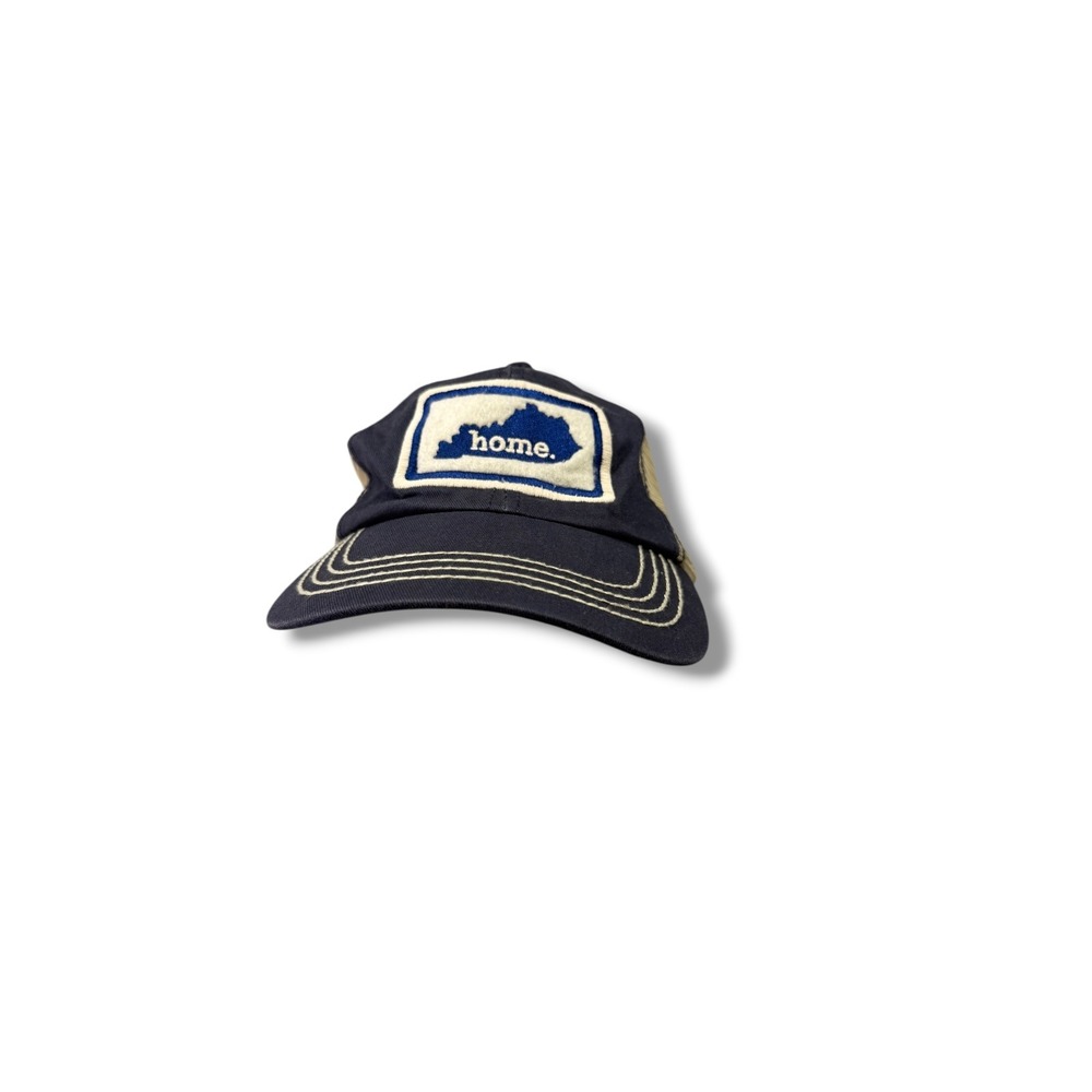 The Home T Kentucky Trucker Hat Navy Blue Tan Mesh Snapback Cap State Pride